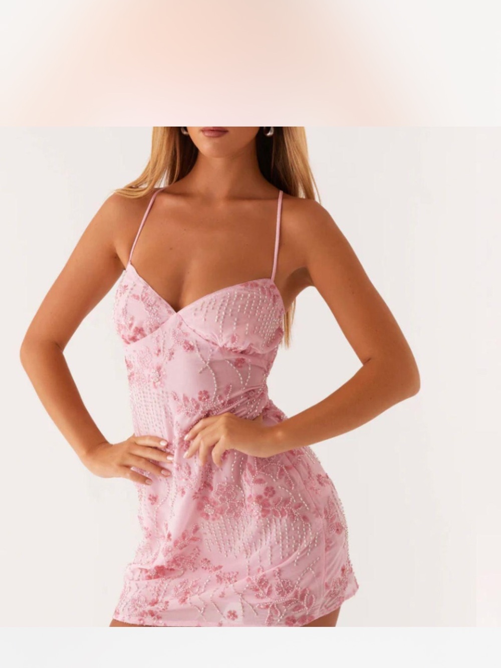 Peppermayo Pink Embroidered Lace Slip Mini Dress